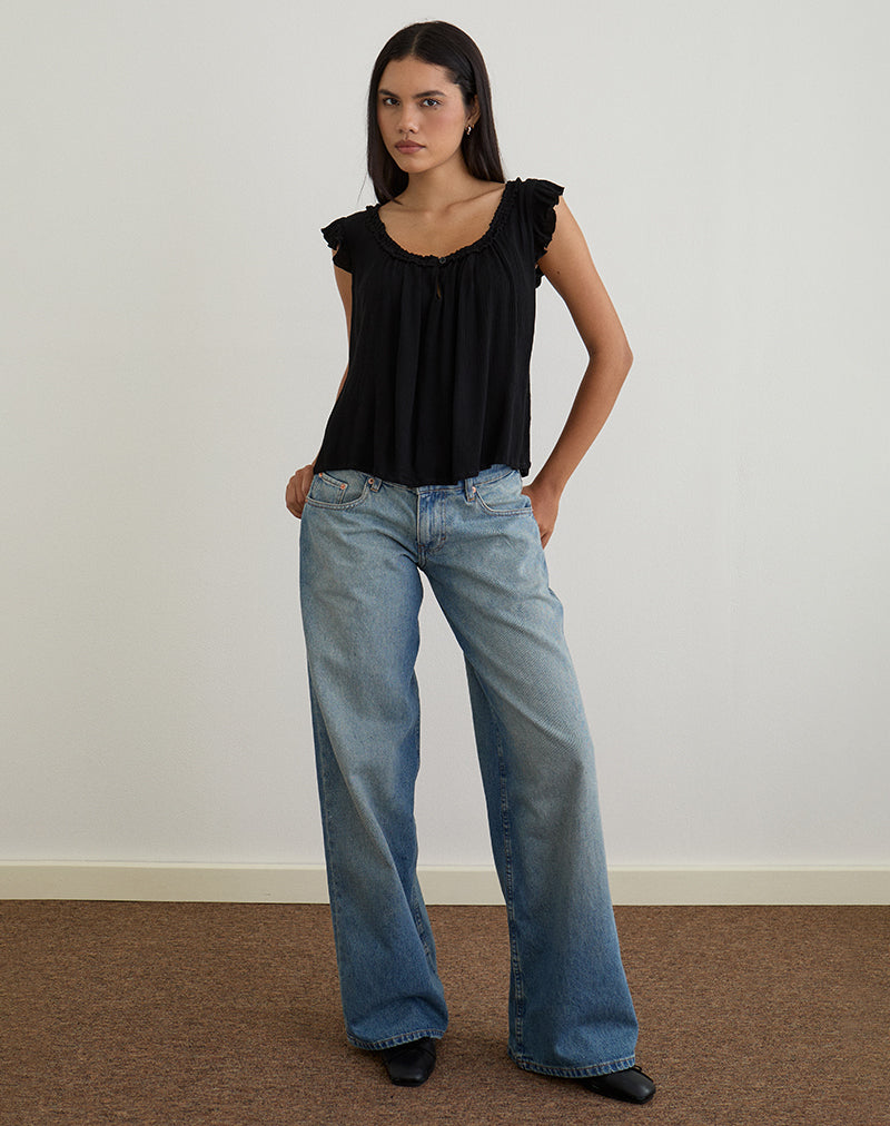 Image of Merisso Scoop Neck Keyhole Top in Black