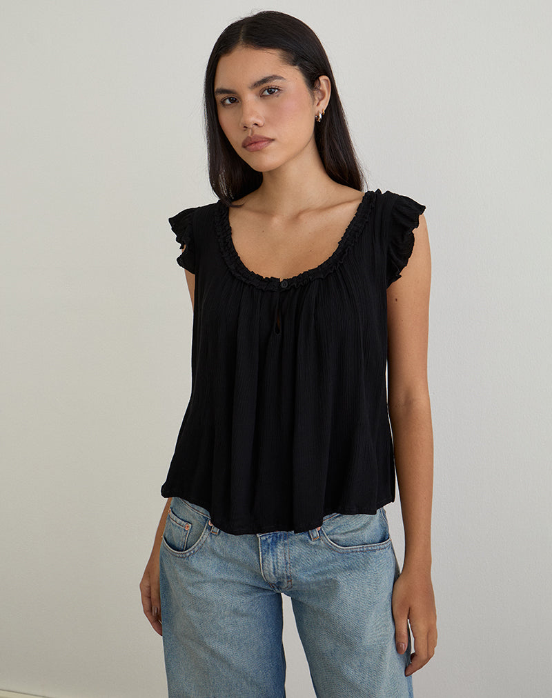 Image of Merisso Scoop Neck Keyhole Top in Black