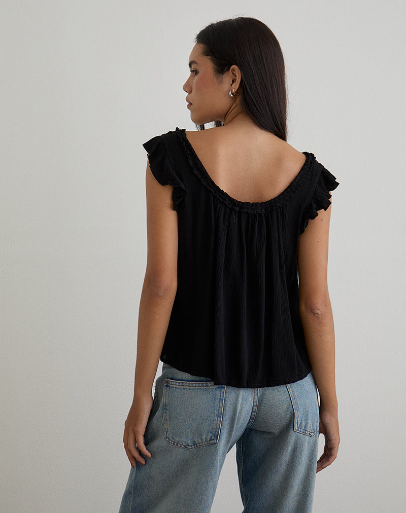 Image of Merisso Scoop Neck Keyhole Top in Black