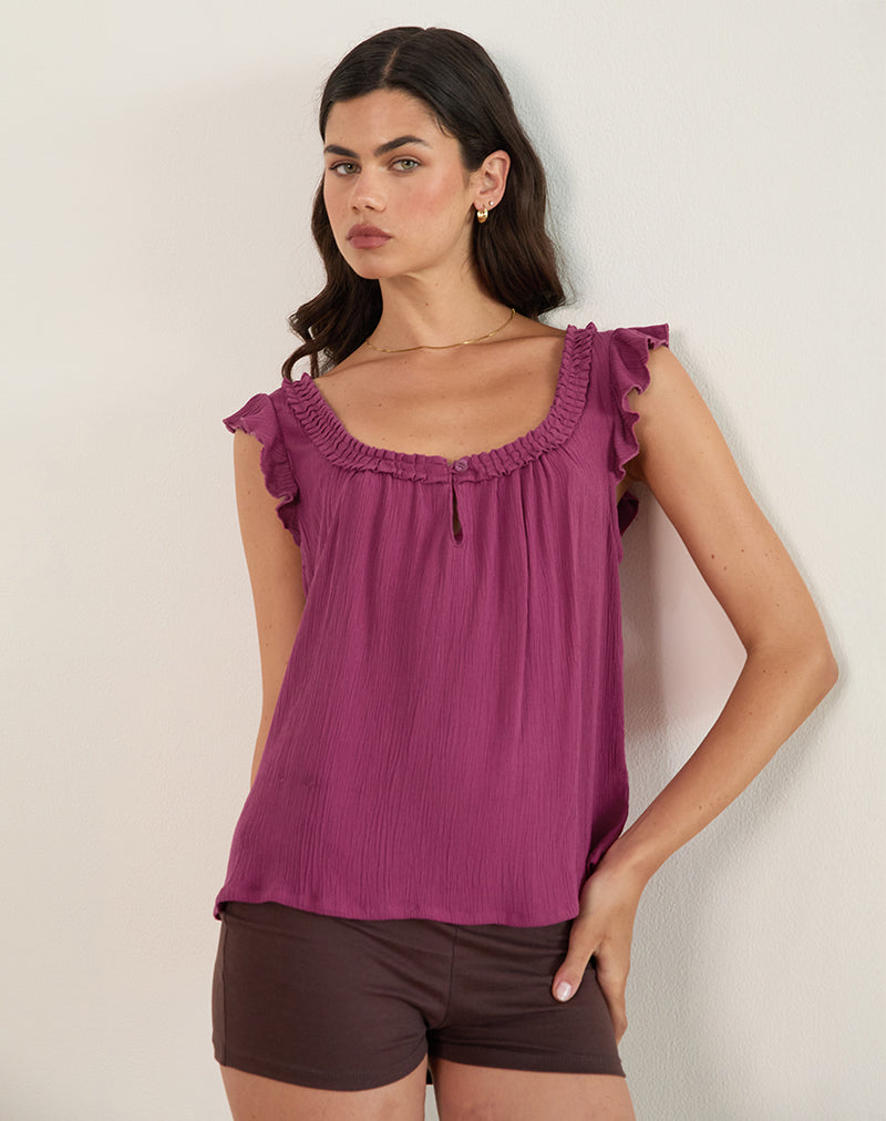 Merisso Scoop Neck Keyhole Top in Rose Burgundy