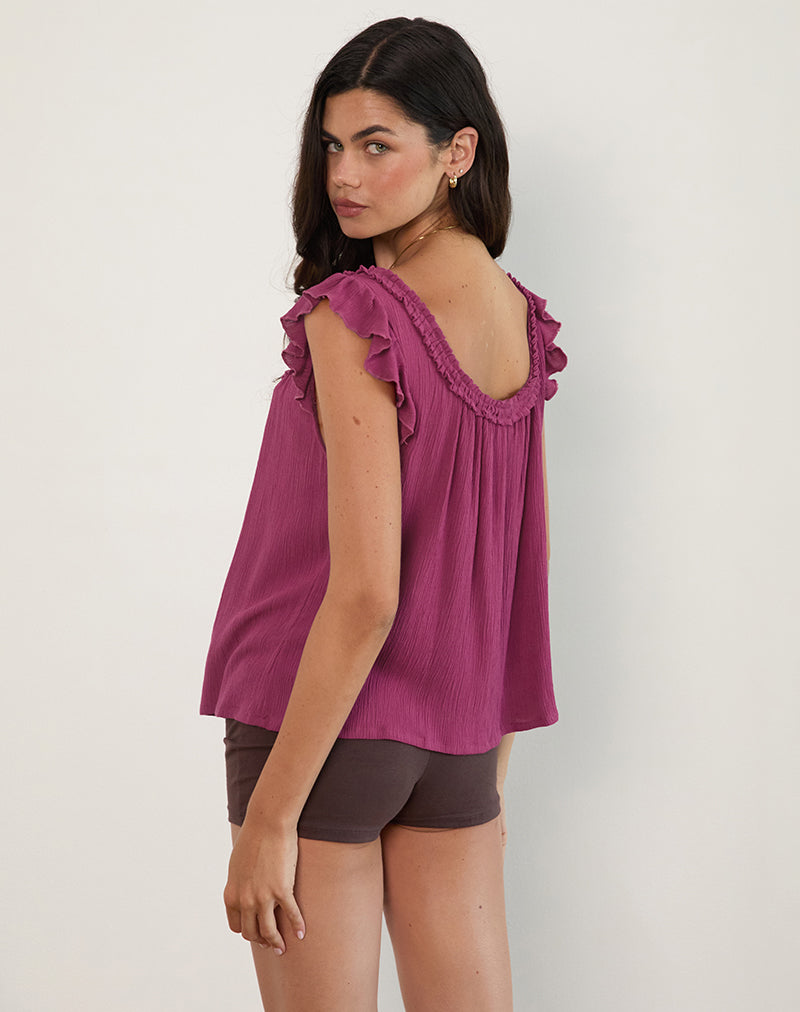 Image of Merisso Scoop Neck Keyhole Top in Rose Burgundy