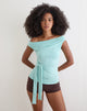 Image of Merlene Off Shoulder Top Tie in Rayon Jersey Aqua