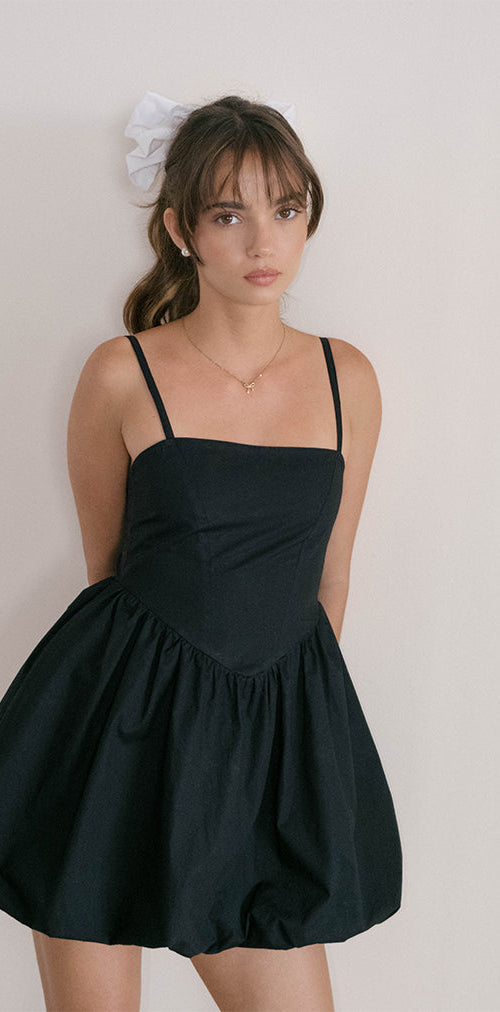 image of Micala Pufball Mini Dress in Black