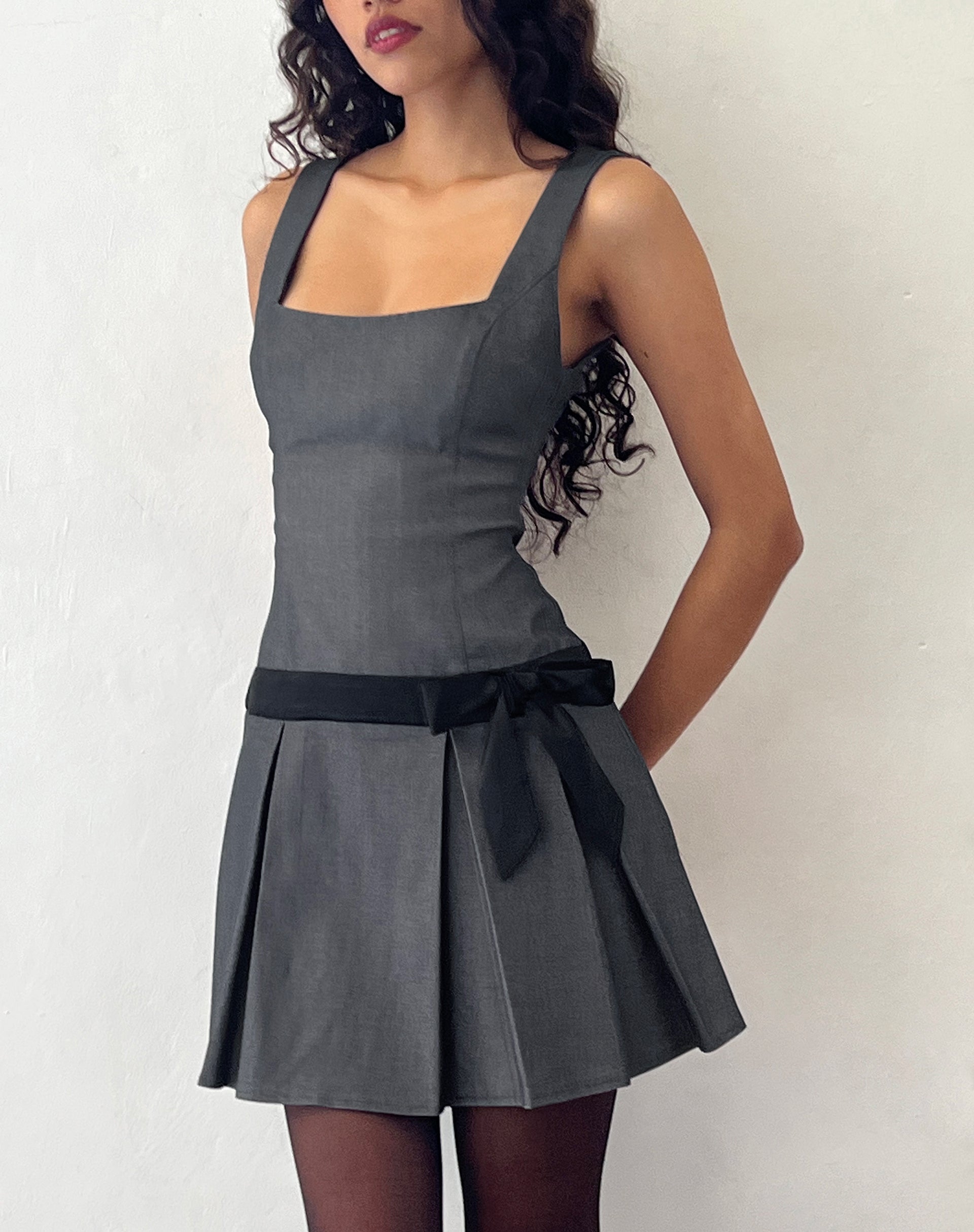 Image of Michelia Pleated Mini Dress in Grey