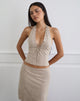 Image of Miella Tie Front Top in Suede Light Taupe with Eyelets