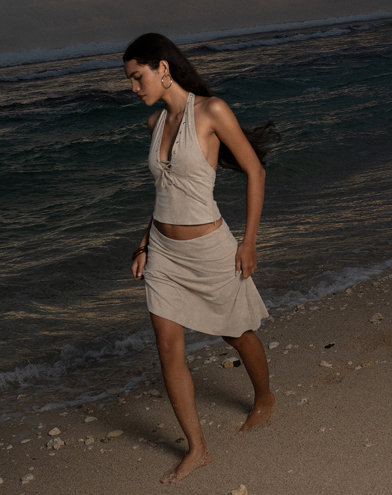 Rune Asymmetric Midi Skirt in Suede Light Taupe