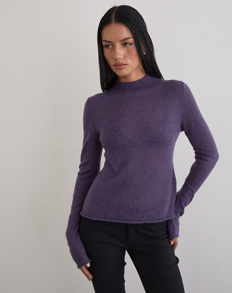 Miku Long Sleeve Top in Sheer Knit Purple