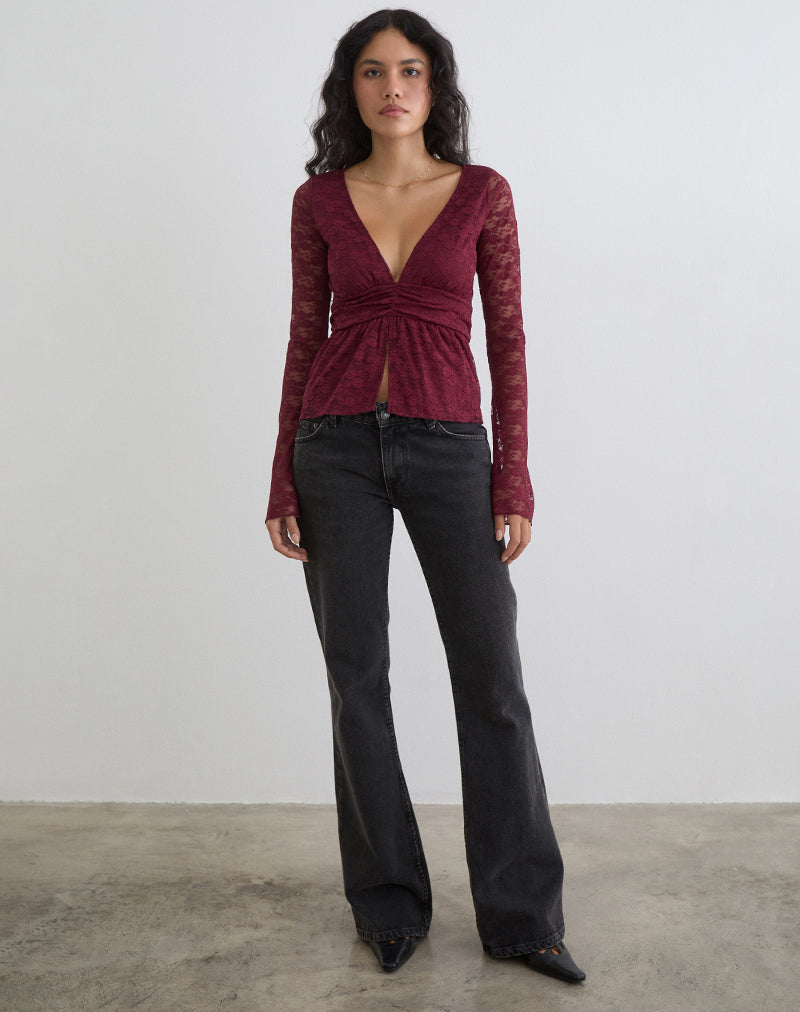 Image of Milna Butterfly Top in Lace Maroon