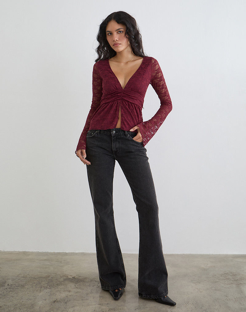 Image of Milna Butterfly Top in Lace Maroon