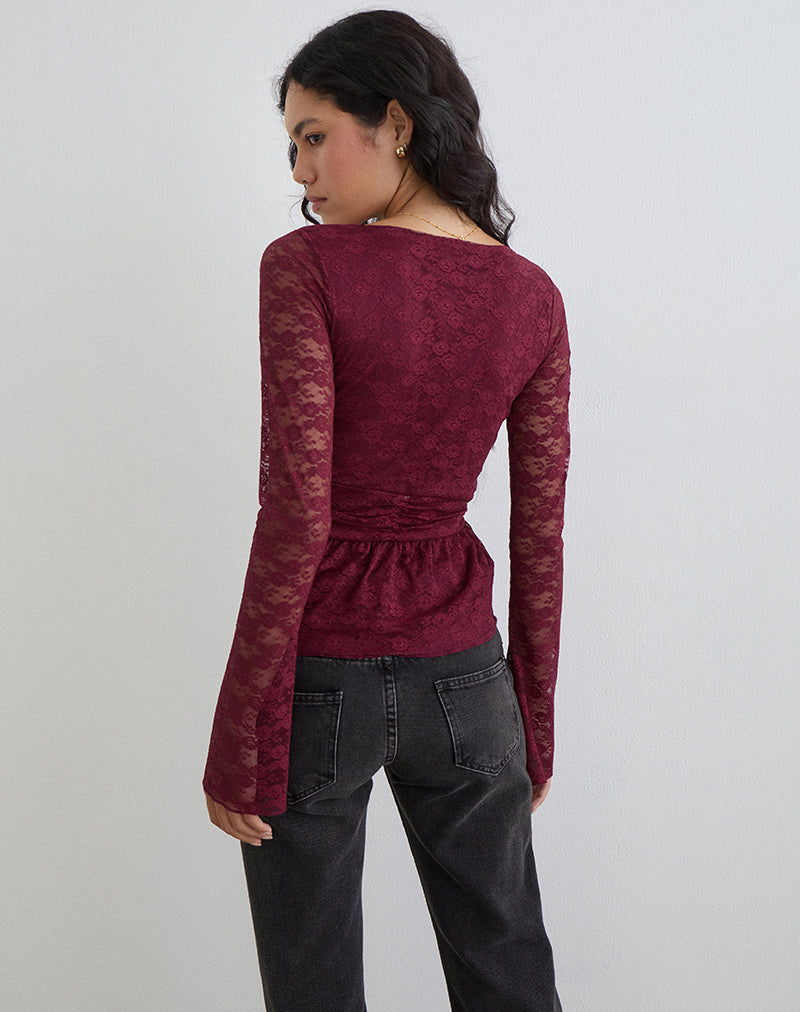 Image of Milna Butterfly Top in Lace Maroon