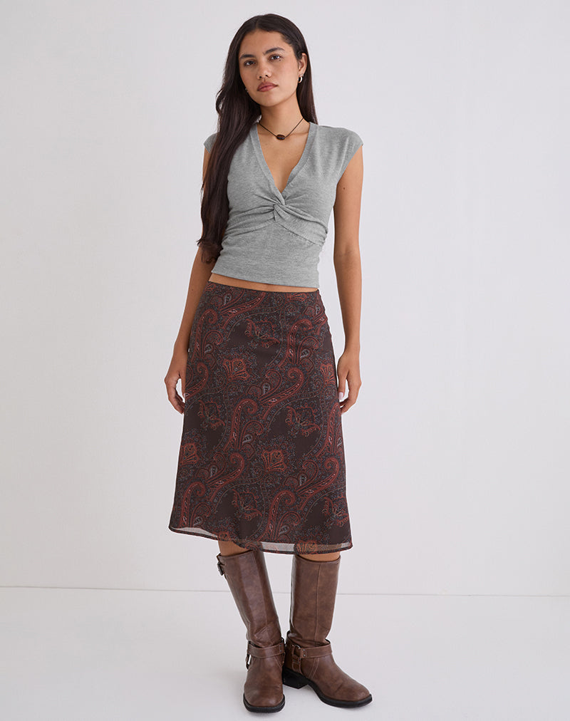 Image of Suriela Midi Skirt in Chiffon Royal Paisley Burgundy