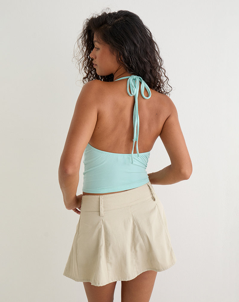 Image of Mioto Keyhole Halterneck Top with Studs in Rayon Aqua