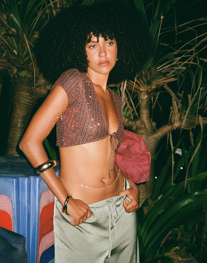 Mirea Top in Sequin Knit Dark Brown