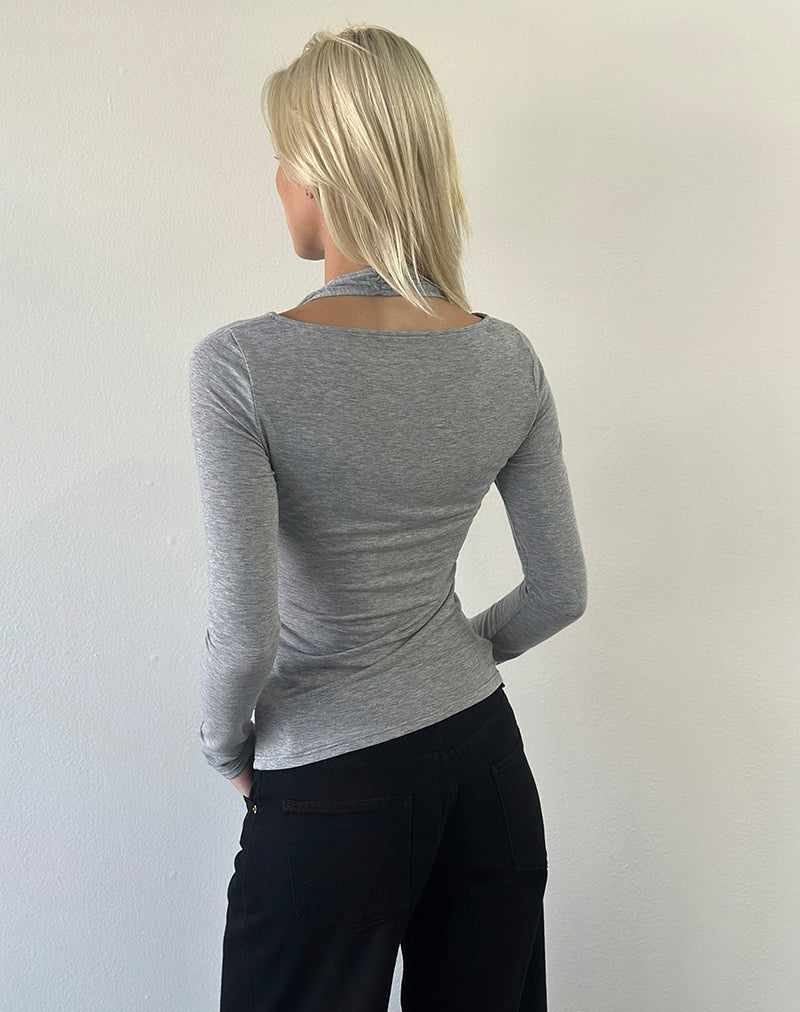 Image of Miri Long Sleeve Cowl Halter Top in Jersey Grey