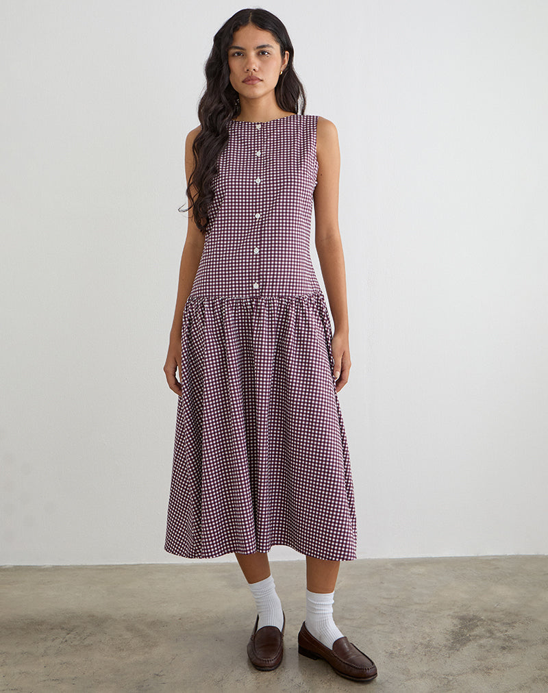 Image of Miriam Midi Dress in Mini Gingham Wine
