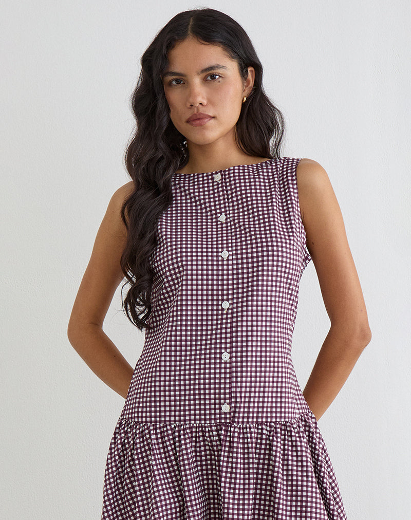 Miriam Midi Dress in Mini Gingham Wine