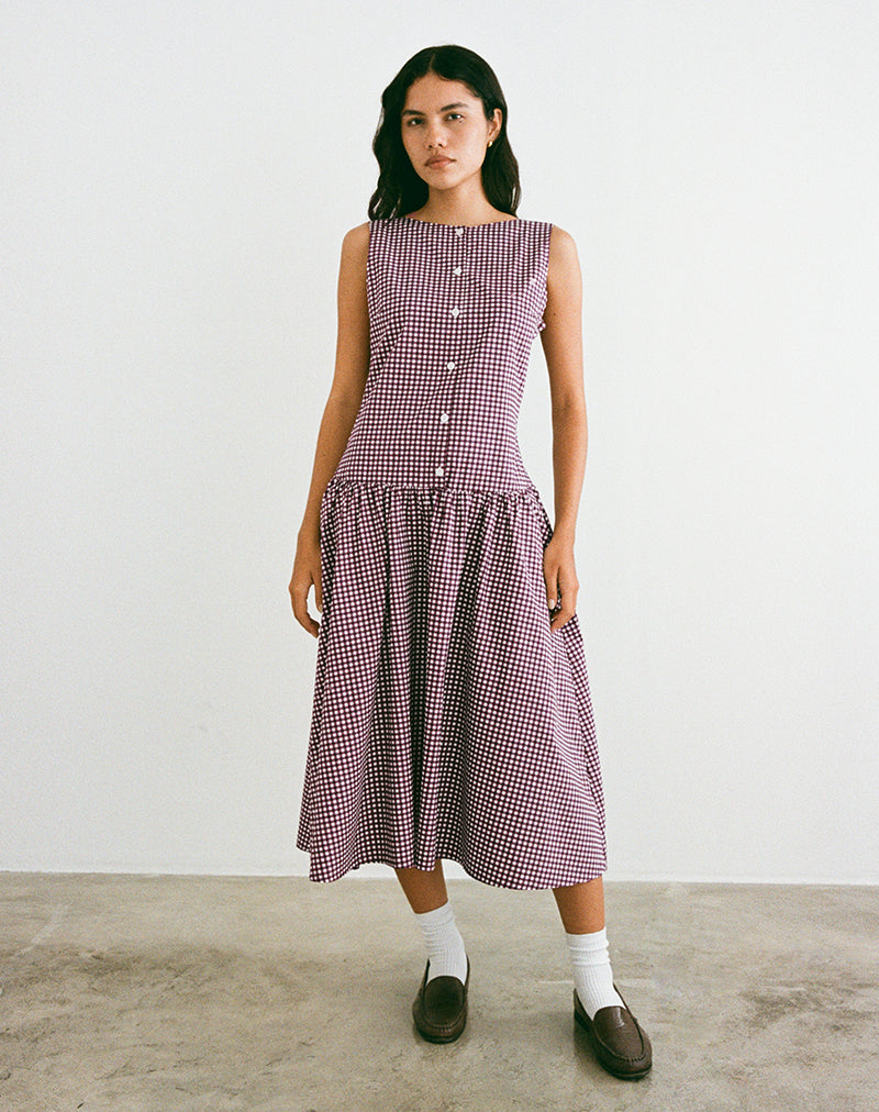 Image of Miriam Midi Dress in Mini Gingham Wine