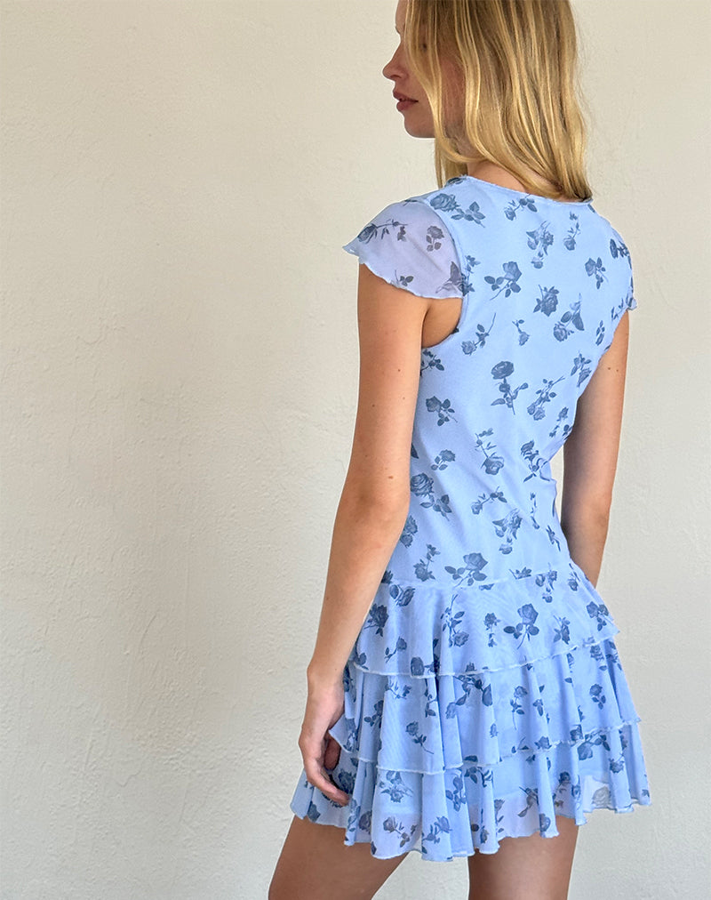 Image of Mirtilo Mini Dress in Inky Blue Floral Mesh