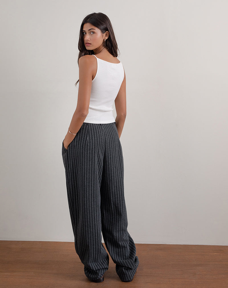 Image of Misha Wide Leg Trouser in Pinstripe Black