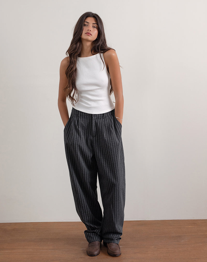 Image of Misha Wide Leg Trouser in Pinstripe Black