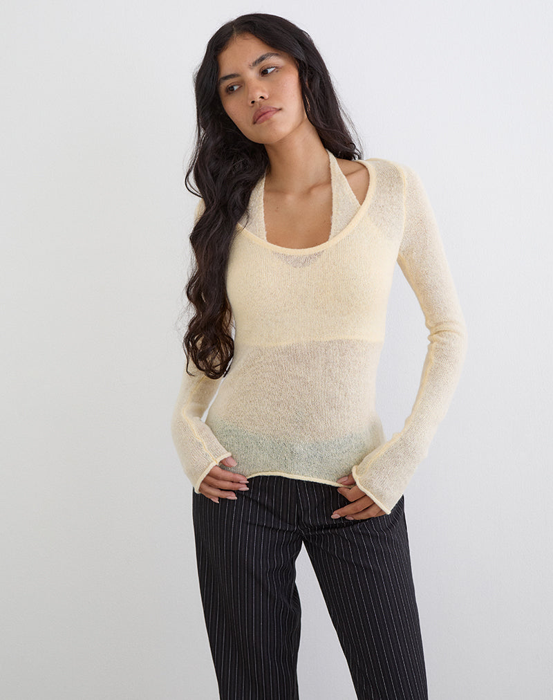 Misora Long Sleeve Top in Sheer Knit Lemon