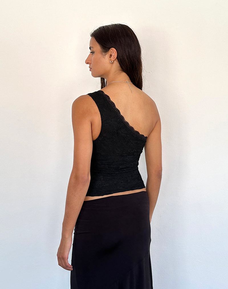 Moira One Shoulder Lace Top in Black