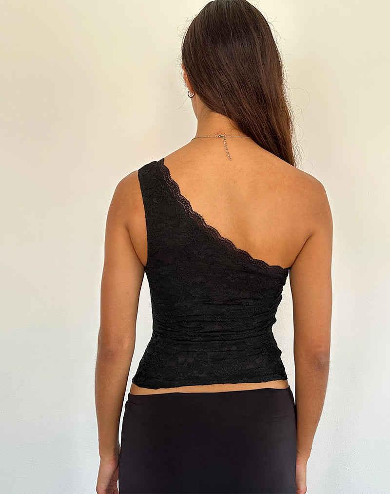 Image of Moira One Shoulder Lace Top in Black