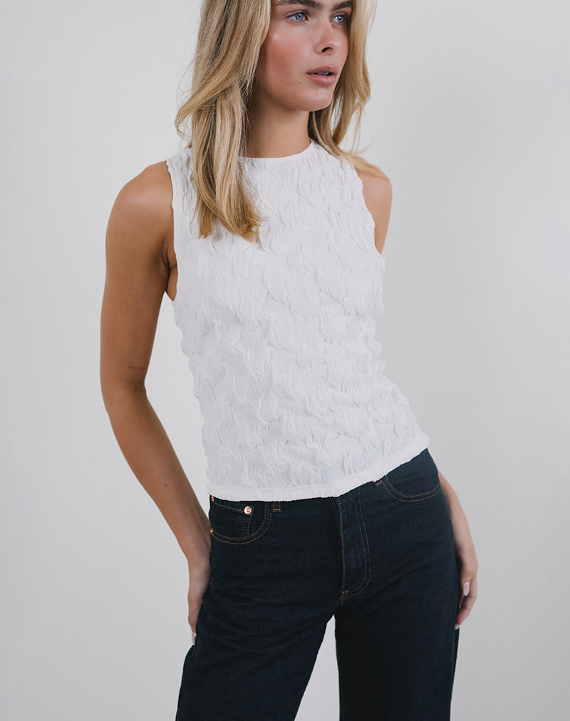 Monelo Vest Top in Textured Mesh White