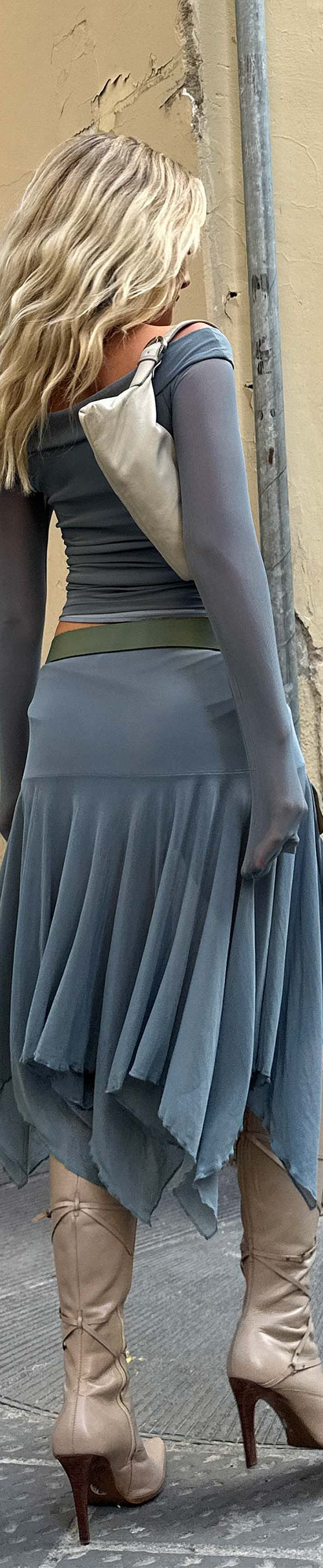 Image of Jovali Low Waist Midi Skirt in Blue Grey Mesh