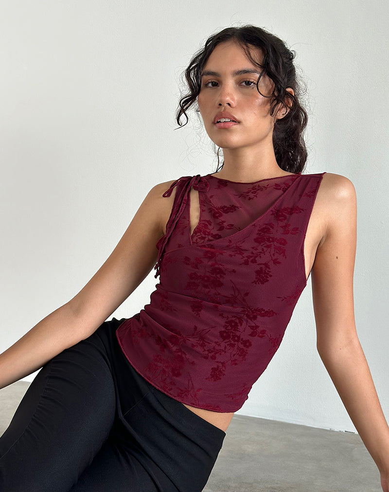 Moni Vest Top in Botanical Flower Maroon