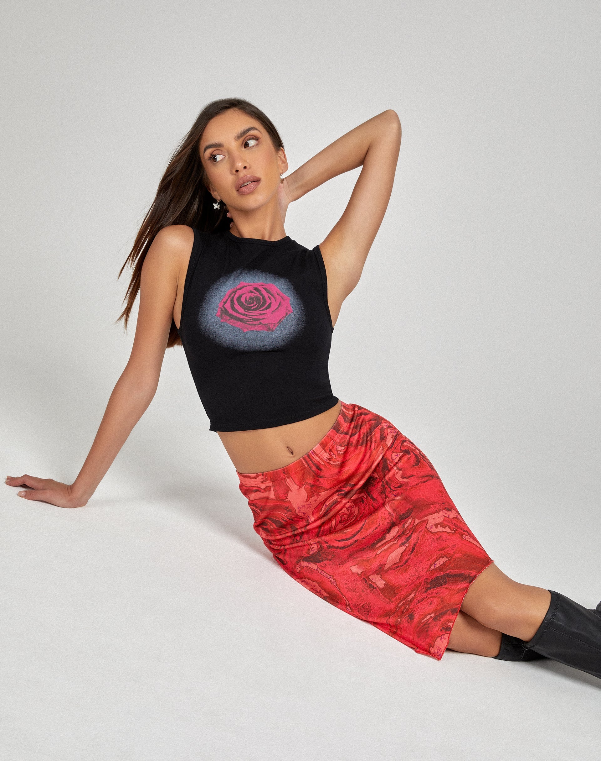 image of Lonaka Bodycon Skirt in Rose Petal Red