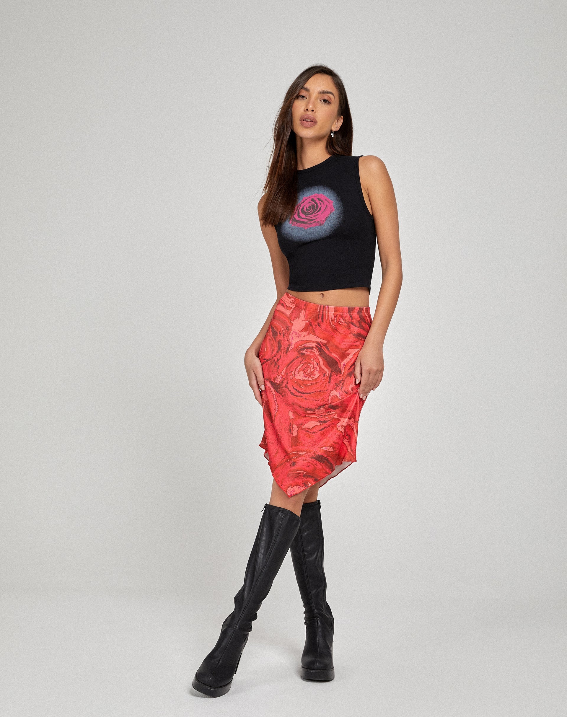 image of Lonaka Bodycon Skirt in Rose Petal Red