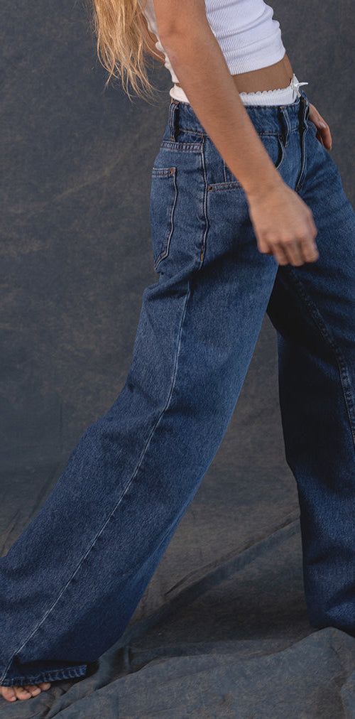 Image of Roomy Extra Wide Low Rise Jeans in Mid Blue Used