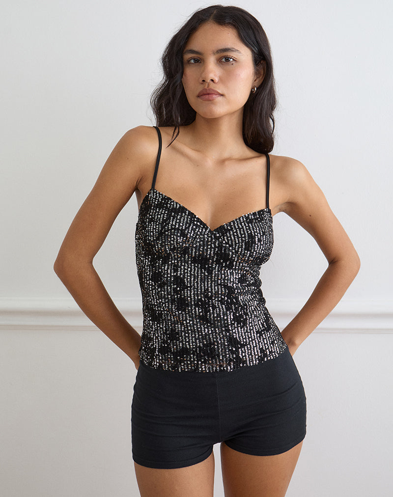 Image of Mulya Cami Top in Floral Sequin Black