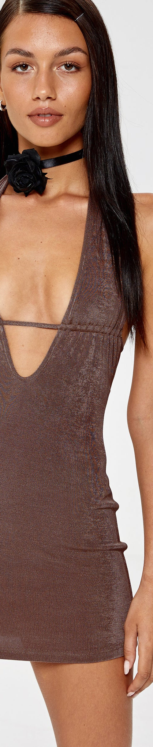 Image of Savilla Halterneck Mini Dress in Peppercorn