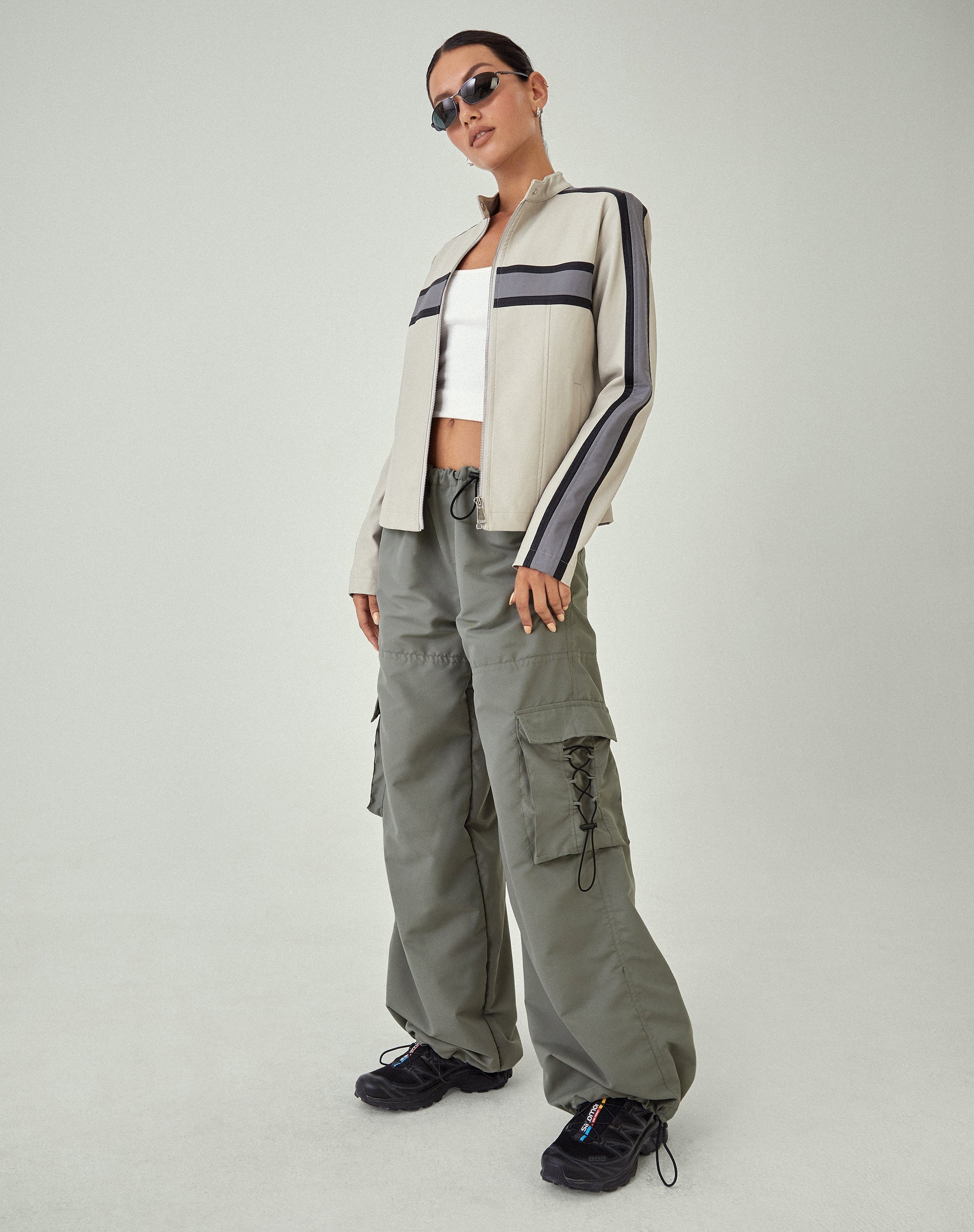 Image of MOTEL X JACQUIE Fabio Wide Leg Cargo Trousers in Grey