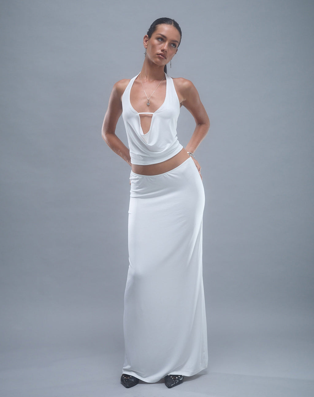 Rim Jersey Maxi Skirt in Ivory