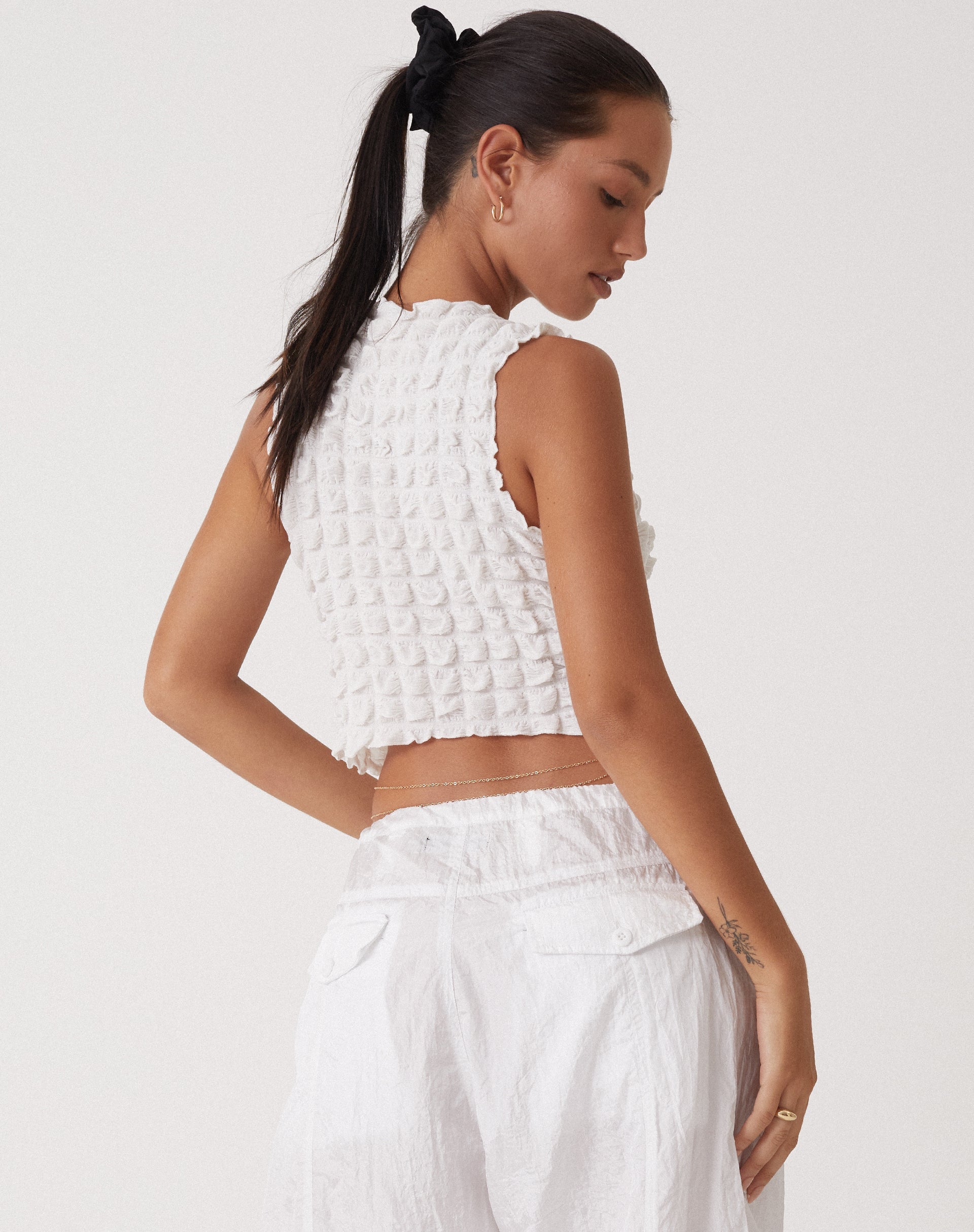 image of MOTEL X OLIVIA NEILL Nolan Cutout Top in Bubble Jersey True White