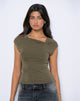 Image of Nadja Gathered Neck Top in Cupro Khaki