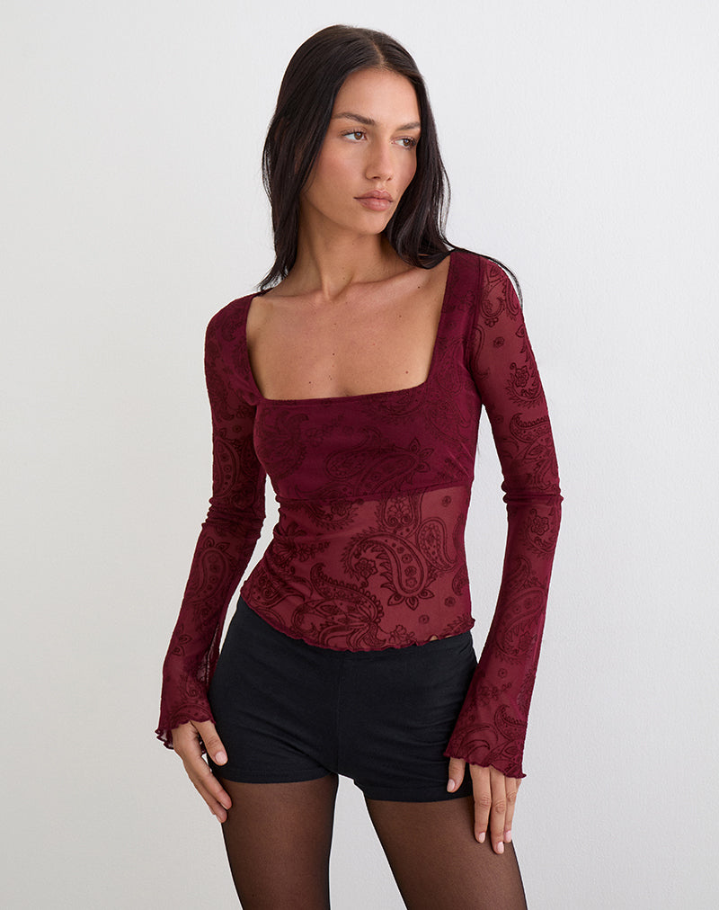 Nafre Top in Flock Compact Paisley Wine