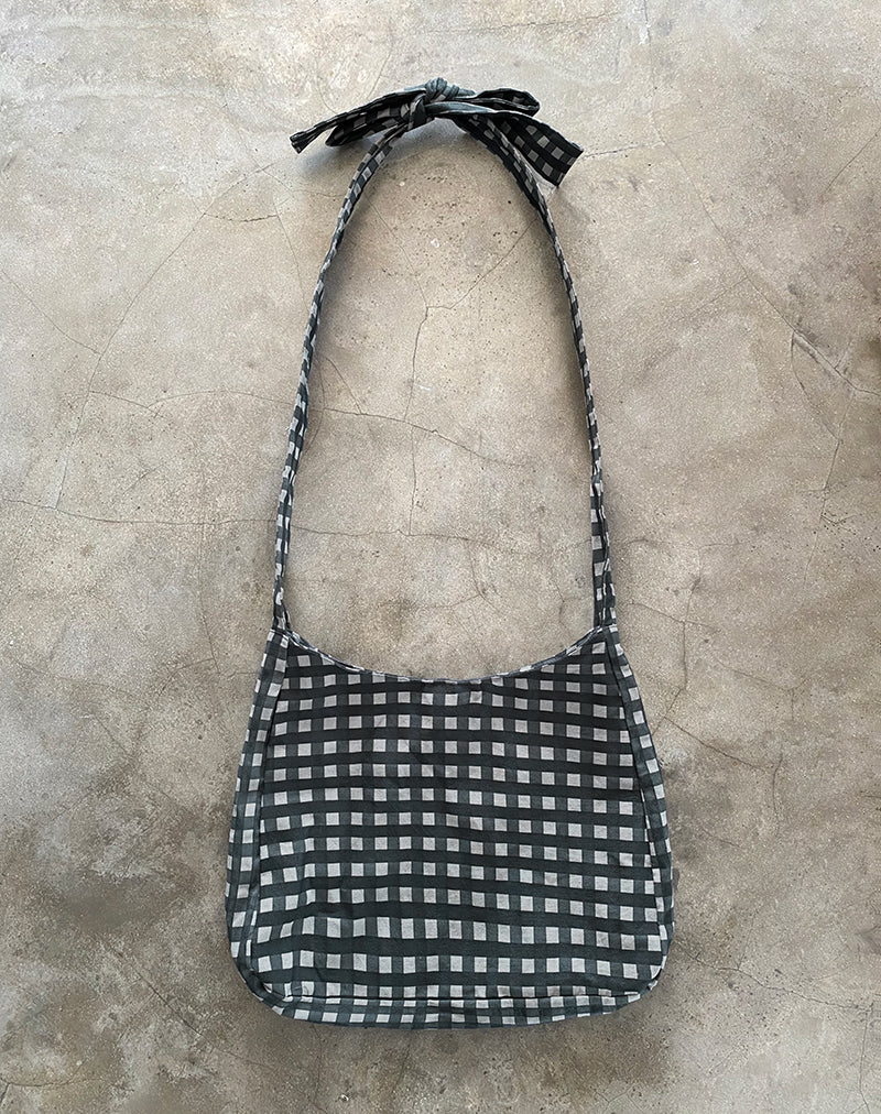 Image of Nagisa Bow Bag in Tonal Gingham Black Grey