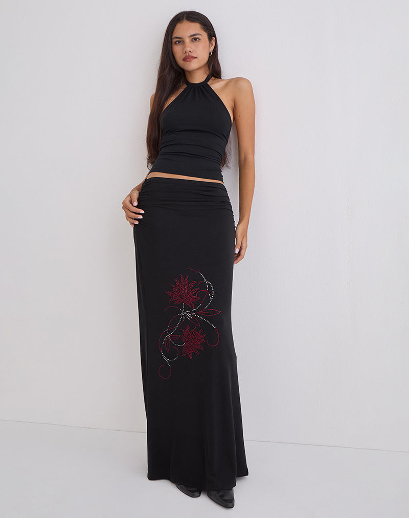 Image of Naisra Maxi Skirt in Cupro Diamante Flower Black