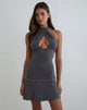 Image of Nakime Halter Mini Dress with Eyelets in Jersey Charcoal Grey