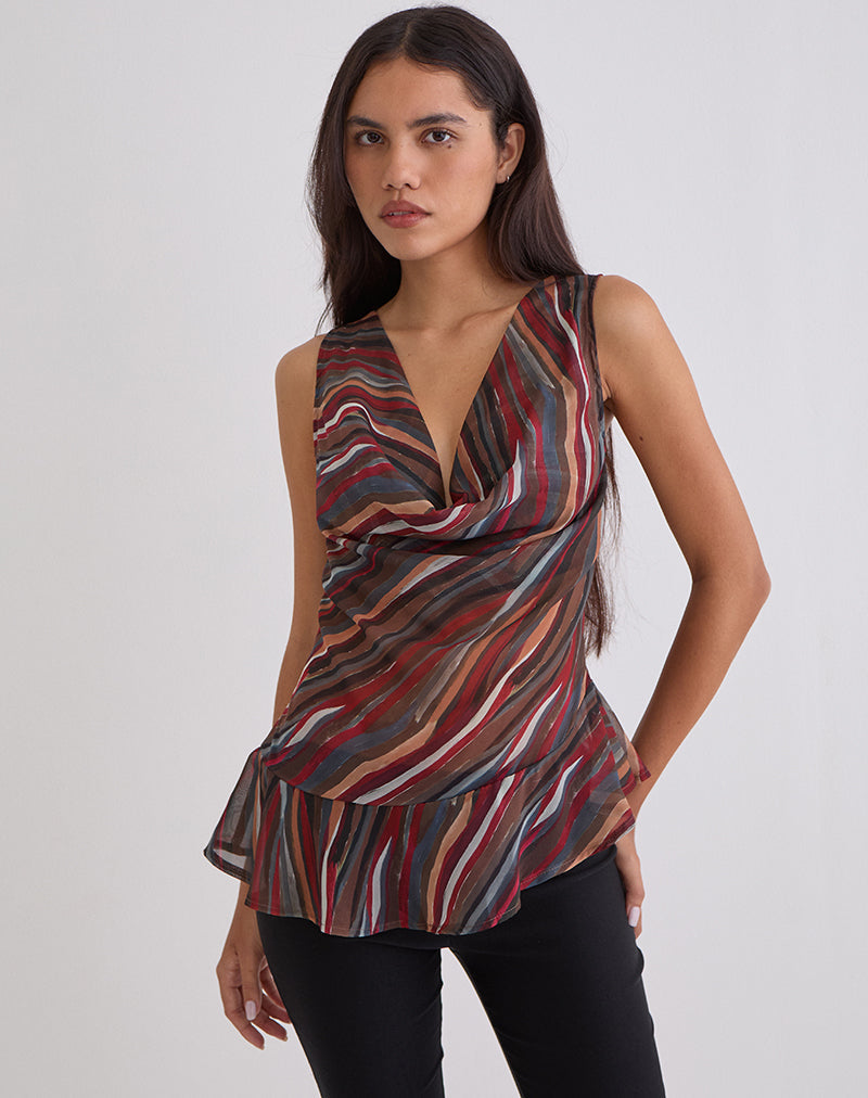 Nakiya Cowl Top in Chiffon 70's Shadow Stripe