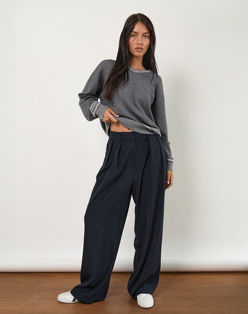 Nala Wide Leg Pleated Trouser in Tailoring Navy