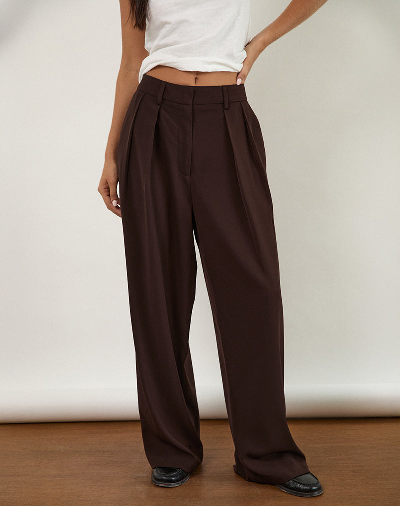 Image of Nala Wide Pleat Trousers in Bitter Chocolate