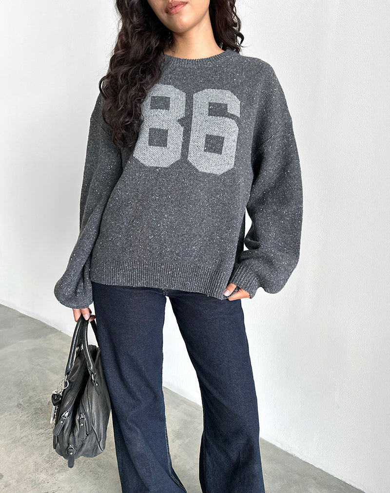 Image of Namari Jumper in Grey Knit with 86 Motif