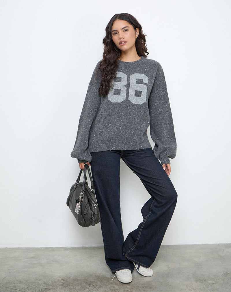 Image of Namari Jumper in Grey Knit with 86 Motif