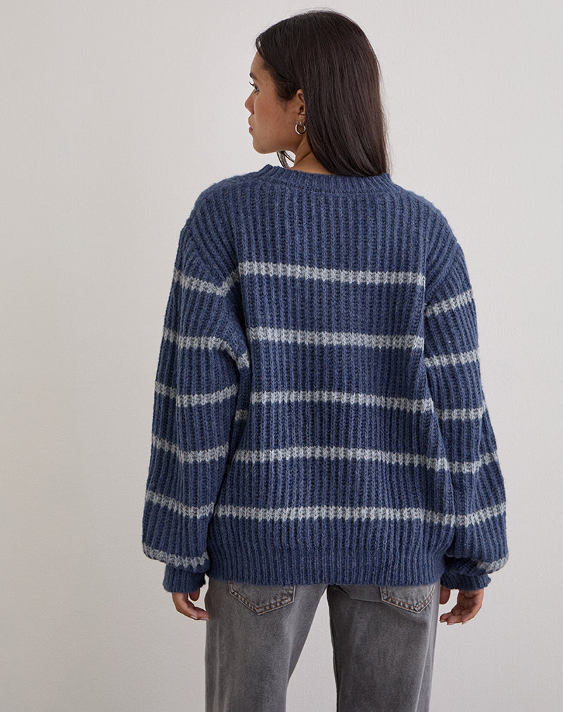 Image of Namirta Jumper in Blue with Grey Stripe