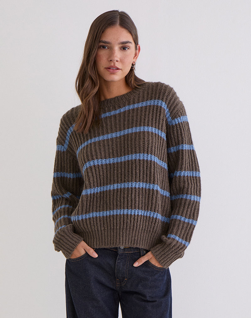 Image of Namirta Jumper in Brown with Blue Stripe